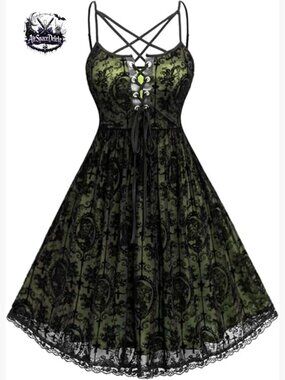 Plus Size Gothic Backless Midi Dress with Spaghetti Straps A-Line